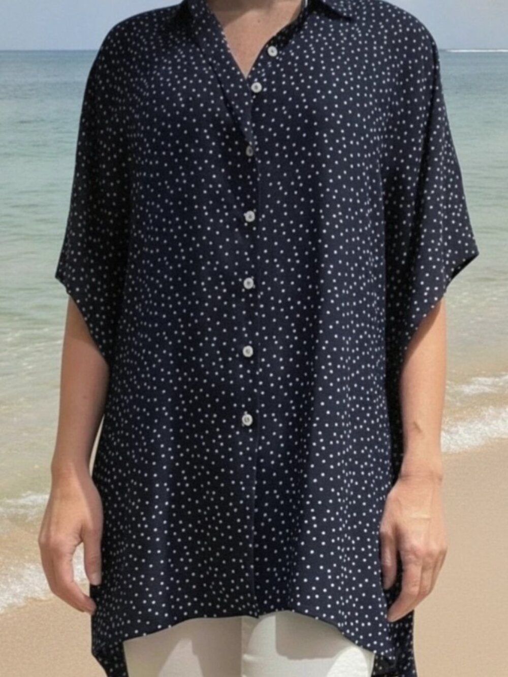 TOMMY BAHAMA SEA SWELL BOYFRIEND TUNIC BEACH COVER-UP POLKA DOT BLUE WHITE L/XL - Picture 3 of 11